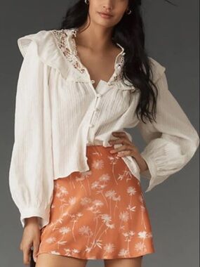 Anthropologie Orange Floral Skirt